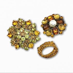 Golden Sun -High End Vintage Rhinestone Brooch Lot